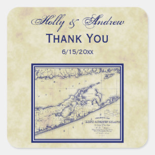 Sticker Carré Long Island The Hamptons Map Distresse