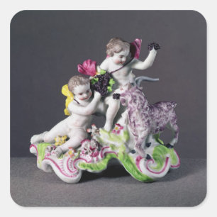 Sticker Carré Longton Hall group, deux putti avec chèvre, vers 1