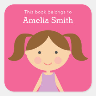 Sticker Carré Look Alike Girl Brunette Ponytails Plaques de livr