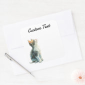 Sticker Carré Looking Up Cat -2 | Personalized Custom Text (Enveloppe)