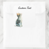 Sticker Carré Looking Up Cat -2 | Personalized Custom Text (Sac)