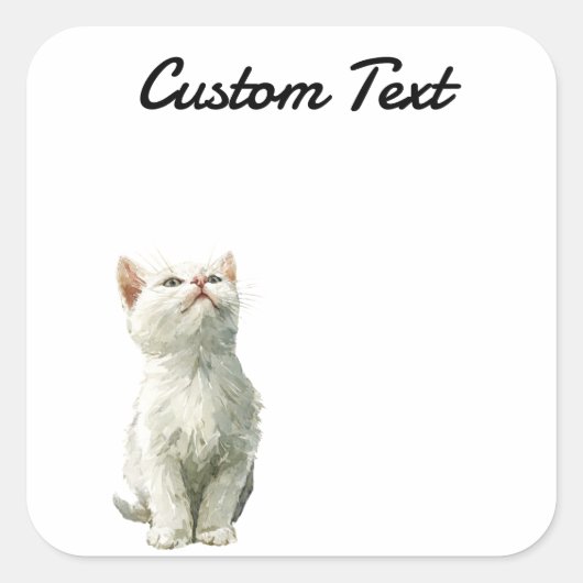 Sticker Carré Looking Up Cat -3 | Personalized Custom Text (Devant)