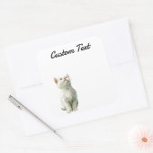 Sticker Carré Looking Up Cat -3 | Personalized Custom Text (Enveloppe)