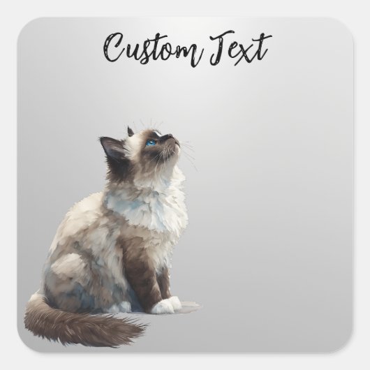 Sticker Carré Looking Up Cat -6 | Personalized Custom Text (Devant)