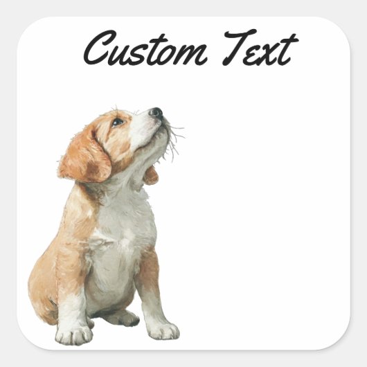 Sticker Carré Looking Up Puppy-2 | Personalized Custom Text (Devant)