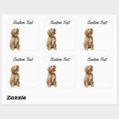 Sticker Carré Looking Up Puppy-3 | Personalized Custom Text (Feuille)