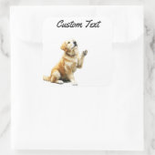 Sticker Carré Looking Up Puppy-4 | Personalized Custom Text (Sac)
