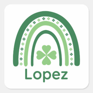 Sticker Carré Lopez Nom Trèfle Bohème Arc-en-ciel