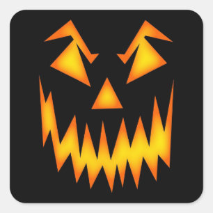 Sticker Carré L'orange effrayante du visage sur l'Halloween noir