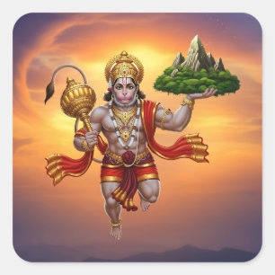 Sticker Carré Lord Hanuman Flying Lifting Mountain