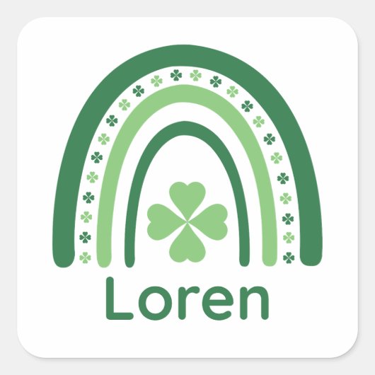 Sticker Carré Loren Nom Clover Boho Rainbow (Devant)