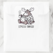 Sticker Carré L'orignal boit du café dans une robe Poka Dot (Sac)