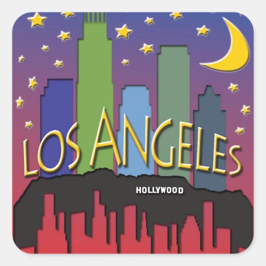 Sticker Carré Los Angeles Skyline night life (Devant)