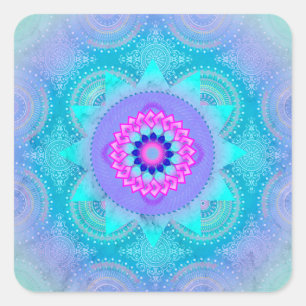 Sticker Carré Lotus Bloom Turquoise Mandala