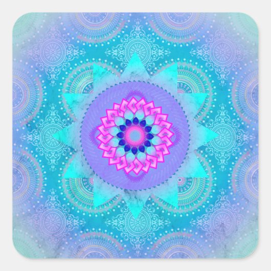 Sticker Carré Lotus Bloom Turquoise Mandala (Devant)