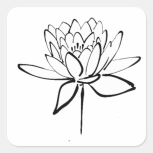 Sticker Carré Lotus Flower Black and White Ink Dessin Art