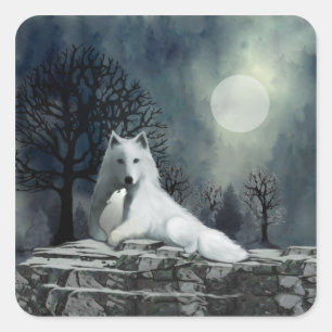 Sticker Carré Loup blanc avec chevalets