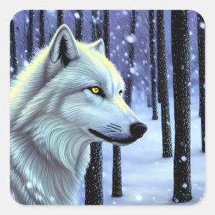 Sticker Carré Loup blanc dans la neige