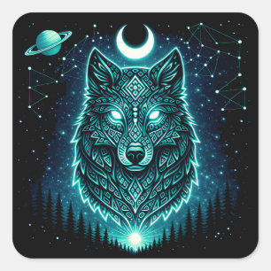 Sticker Carré Loup Céleste – Galaxie Faunique Hurlement Cosmique