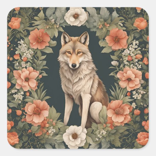 Sticker Carré Loup Cottagecore (Devant)