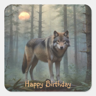 Sticker Carré Loup dans la forêt