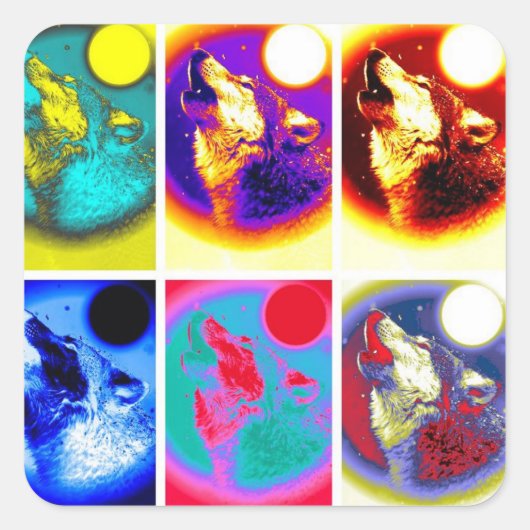 Sticker Carré Loup d'art pop (Devant)