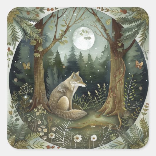 Sticker Carré Loup de bois mystique (Devant)