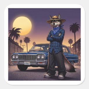 Sticker Carré Loup Et Lowrider