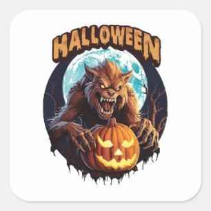 Sticker Carré Loup-garou d'Halloween