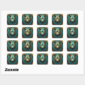 Sticker Carré Loup Turquoise et Or (Feuille)