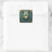 Sticker Carré Loup Turquoise et Or (Sac)