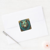 Sticker Carré Loup Turquoise et Or (Enveloppe)