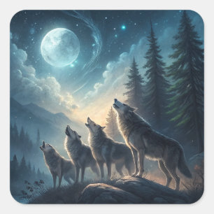 Sticker Carré Loups
