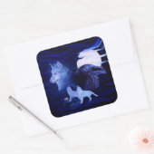 Sticker Carré Loups et corbeau avec pleine lune (Enveloppe)