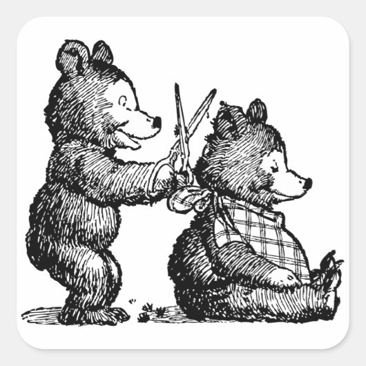 Sticker Carré L'ours obtient une coupe de cheveux illustration V (Devant)