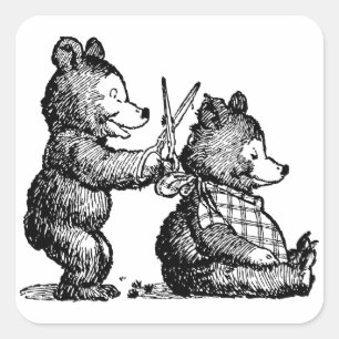 Sticker Carré L'ours obtient une illustration de cru de coupe de