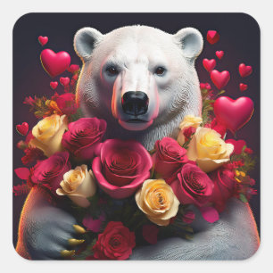 Sticker Carré L'ours polaire veut que vous soyez sa Saint-Valent