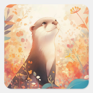 Sticker Carré Loutre de dessin animé regardant vers le haut dans