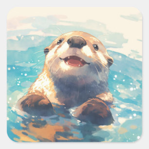 Sticker Carré Loutre éclaboussant à travers la lumière du soleil