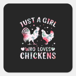 Sticker Carré Louvain de poulet Fille qui aime les poulets