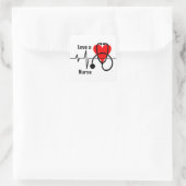 Sticker Carré Love a Nurse Coeur & Stethoscope Design (Sac)