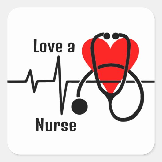Sticker Carré Love a Nurse Coeur & Stethoscope Design (Devant)