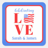 Sticker Carré LOVE Aquarelle Drapeau Américain NOM Mariée  (Devant)