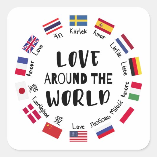 Sticker Carré Love Around the World Languages (Devant)