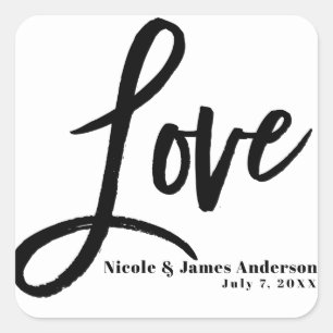 Sticker Carré LOVE Black White Typographie moderne Mariage Faveu