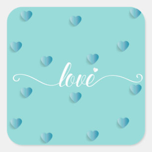 Sticker Carré Love calligraphie cyan coeur