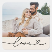 Sticker Carré Love Coeur Script Custom Soft Mariage blanc (Devant)
