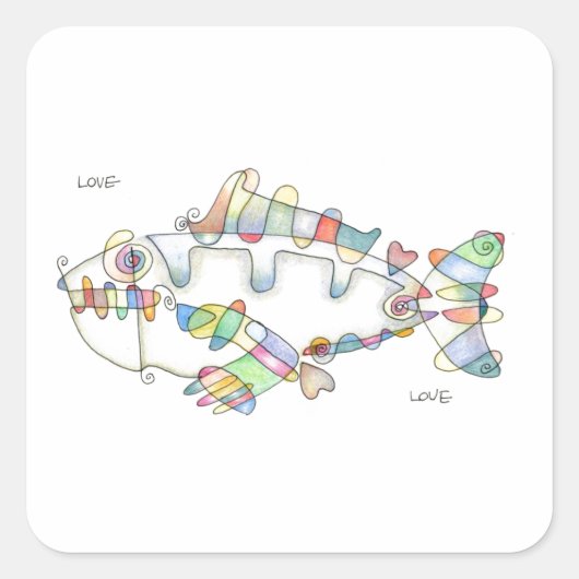 Sticker Carré love fish love (Devant)