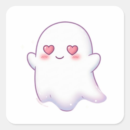Sticker Carré Love Ghost – Kawaii & Adorable! (Devant)