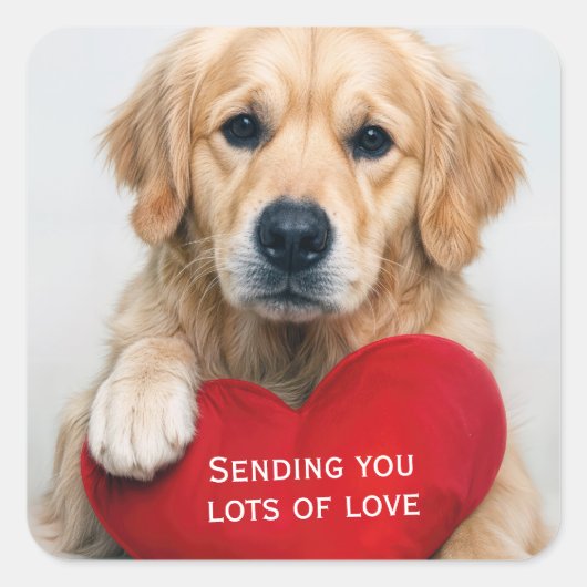 Sticker Carré Love Golden Retriever With a Red Heart Pillow (Devant)